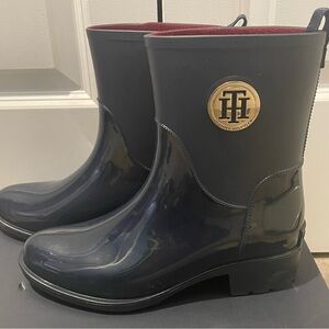 Women Tommy Hilfiger TW Kippa Rain Boots Size 6 Dark Blue EUC